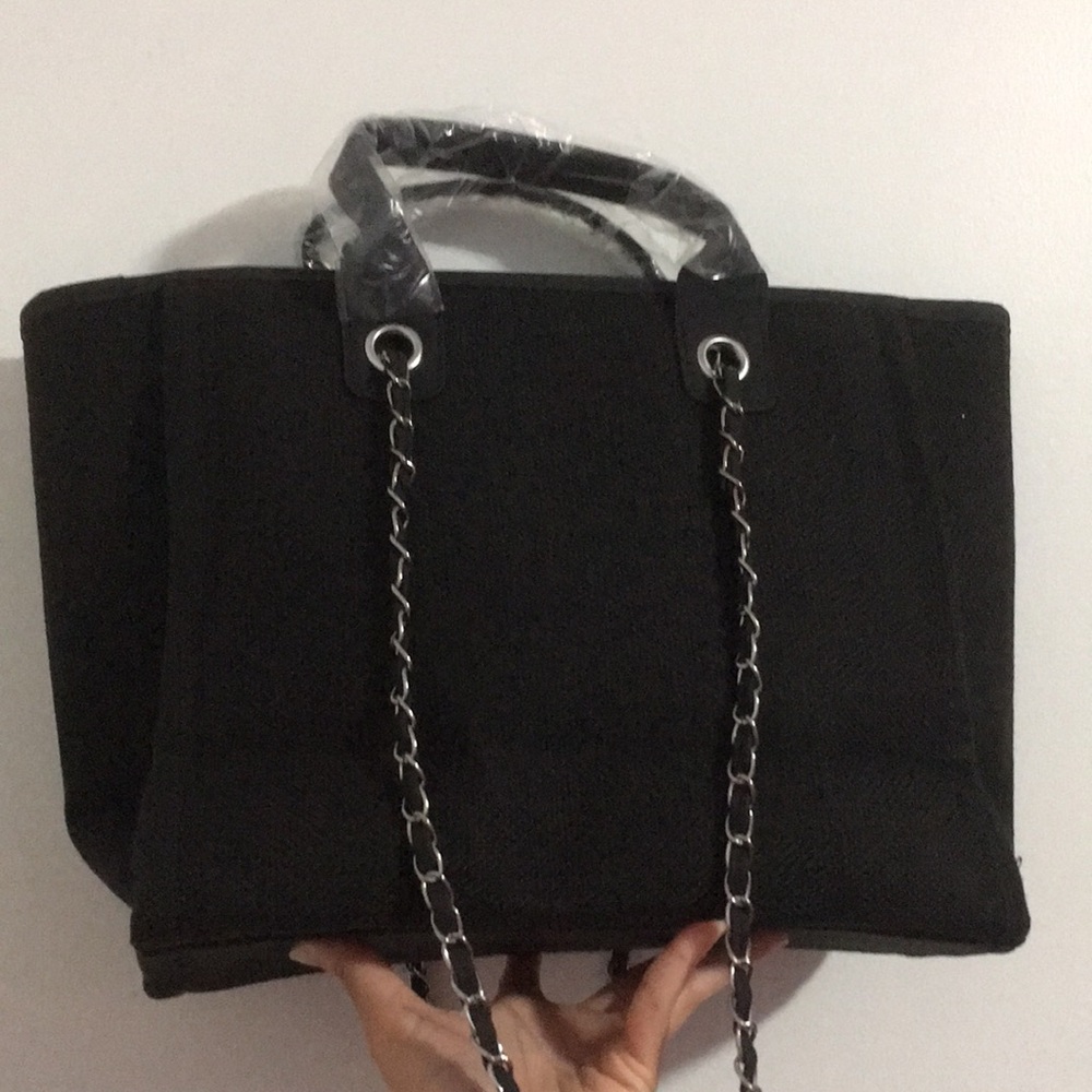 Big Black with Silver Hardware Women's Shoulder Top Handle Zipper Tote Bag Purse